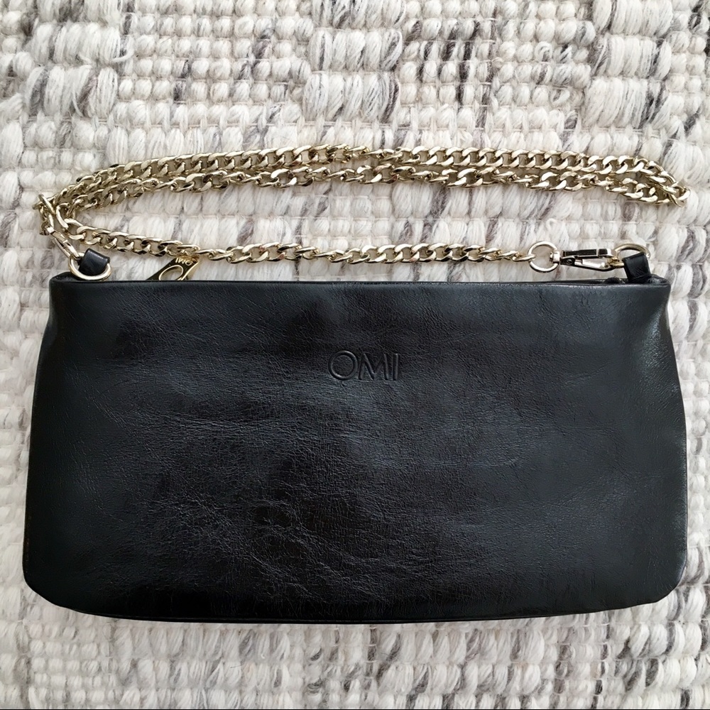 Black leather crossbody clutch